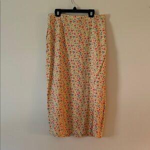 Christopher & Banks Floral Midi Skirt in Cream and Red